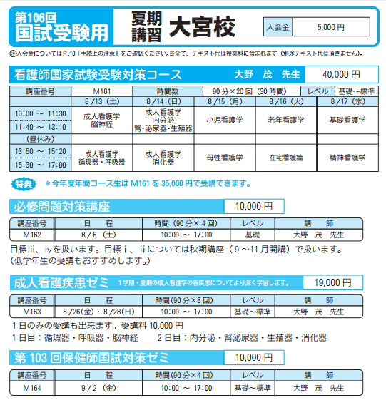 夏期講習 第106回看護師国家試験対策・第103回保健師国家試験