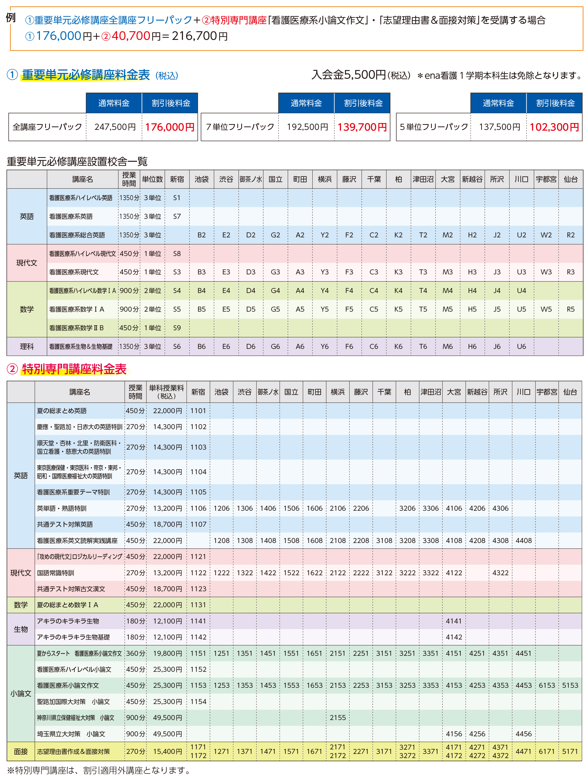 料金表